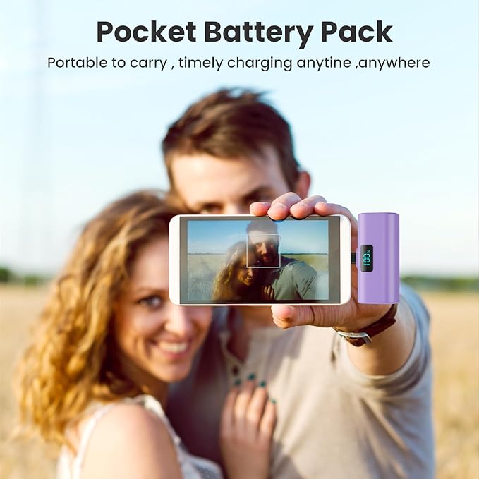 [2-Pack]Portable Charger for iPhone 16/15 Series,5200mAh PD USB C Power Bank Built-in USB-C Connector,Battery Pack Compatible with iPhone 16/16 Plus/16 Pro/16 Pro Max/15 Series,Android (Pink+Purple)