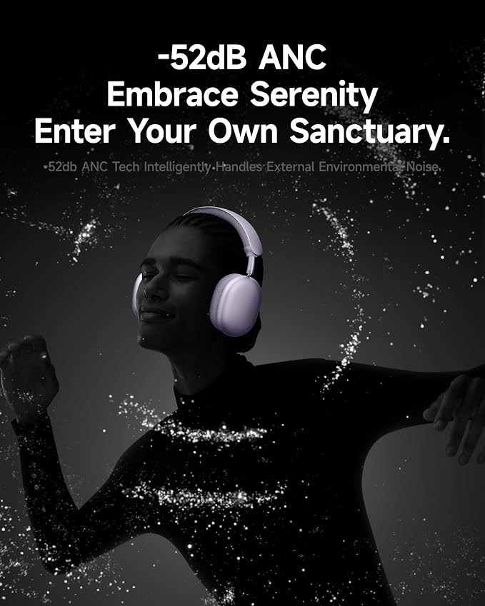 Picun F8 Pro Hybrid Active Noise Cancelling Headphones with Multiple Modes, Wireless Over-Ear Bluetooth Headphones, 140H Playtime, Customizable Sound, Head Tracking,Travel, Office (Purple)