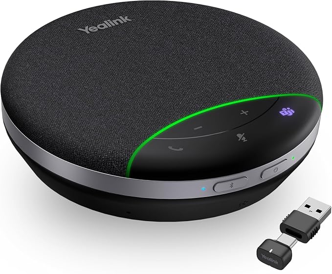 Yealink SP92 Bluetooth Speakerphone with Dongle Conference Speaker and Microphone Full-Duplex Noise Reduction 20h Teams Call 278g Wireless Portable Design Suitable for 4-6 Meeting Room