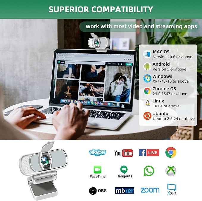 XPCAM USB C Webcam 1080p Computer Camera with Mic, Pro Streaming Web Camera for Mac Desktop Laptop, USB Web Cam Cover and Stand for PC Meeting Twitch Zoom