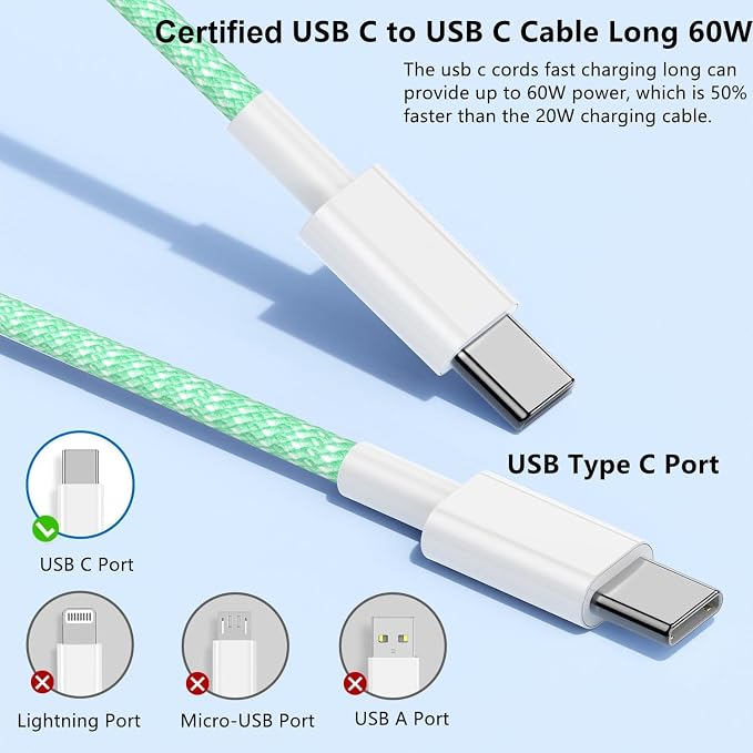 USB C to C Charger Cable 10ft, 60W Type C to C Fast Charging Cable Cord Long for Apple iPhone 17 Pro Max/17 Air/16 Pro Max/16 Pro/15 Plus/15 Pro Max/MacBook 2021/2020/2019,iPad Pro/Mini/Samsung Galaxy