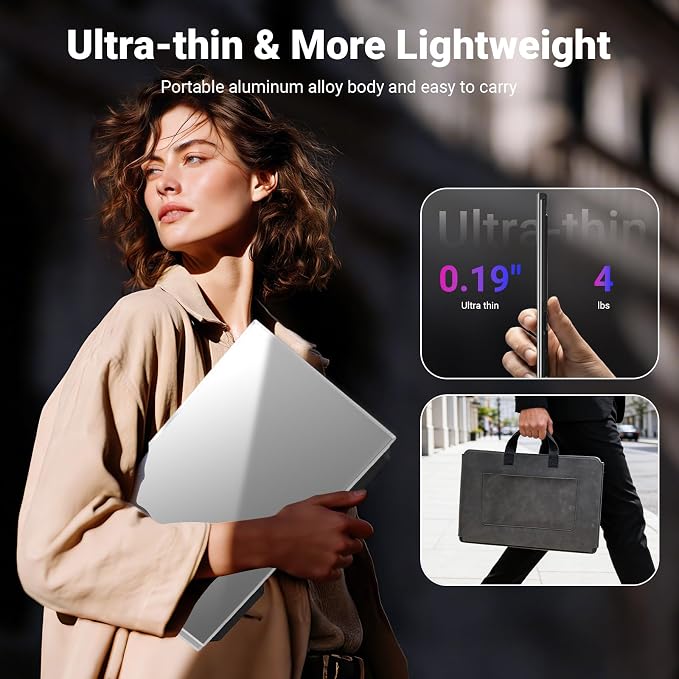 15.6" One-Cable Laptop Screen Extender, Ultra-Thin 1080P FHD Triple Portable Monitor, Travel Monitor for 13–17.3" Laptops, USB-C/USB-A Connection, Dual Monitor Compatible with Mac/Windows/Android/Dex