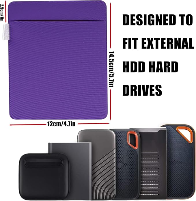 RIVEENY Pocket Pouch for Laptop with Reusable Adhesive, Portable Hard Drive Sleeve for Laptop, SSD Solid State Drive, Stick on External Hard Drive Carrying Case