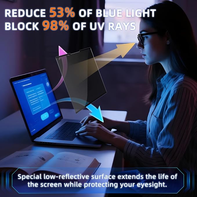 Nano-Adsorption Laptop Privacy Screen 14 inch 16:10, Removable Laptop Privacy Screen Protector, Anti Glare Blue Light Touchscreen compatible, Computer Private Filter