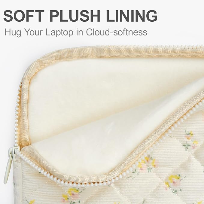 Puffy Laptop Sleeve 13-15.6 Inch Corduroy Quilted Laptop Protective Case Cute Floral Computer Sleeve Protective for MacBook (B-Yellow, 11 Inch)