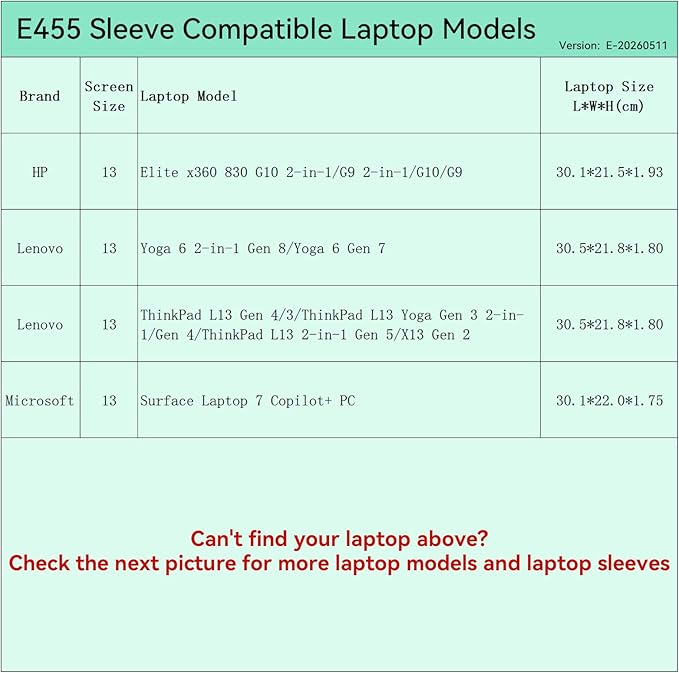 Smatree Elite Laptop Sleeve for 13-13.8 inch HP Elite x360 830 G10/G9/Elitebook, ASUS ROG Flow, for Lenovo ThinkPad L13/ThinkPad X13/Yoga 6, Microsoft Surface, Protective Laptop Case with Pocket(E455)