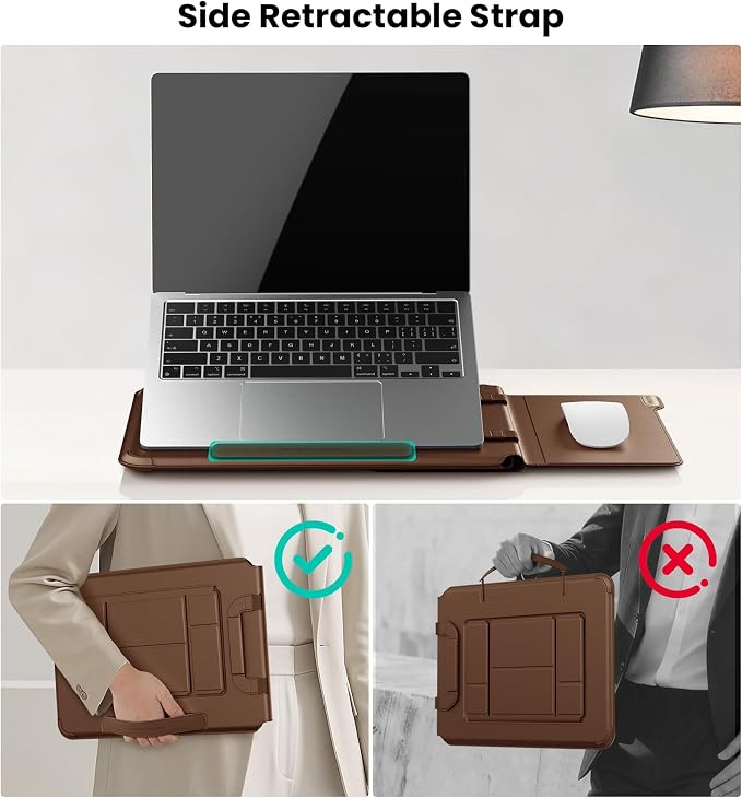Nillkin 14 inch Laptop Sleeve with Handle (4-in-1), 2 Stand Modes, MacBook Sleeve with Adjustable Stand & Mouse Pad, Slim Laptop Case 14 inch for Samsung/Surface/HP/Chromebook/Dell 12-14'', Brown