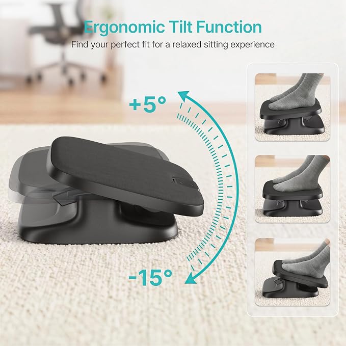 PEGZONE Under Desk Footrest, Adjustable Foot Rest with Height and Degree Angle,Ergonomic Desk Foot Rest with Memory Foam, Foot and Leg Rest for Home & Office