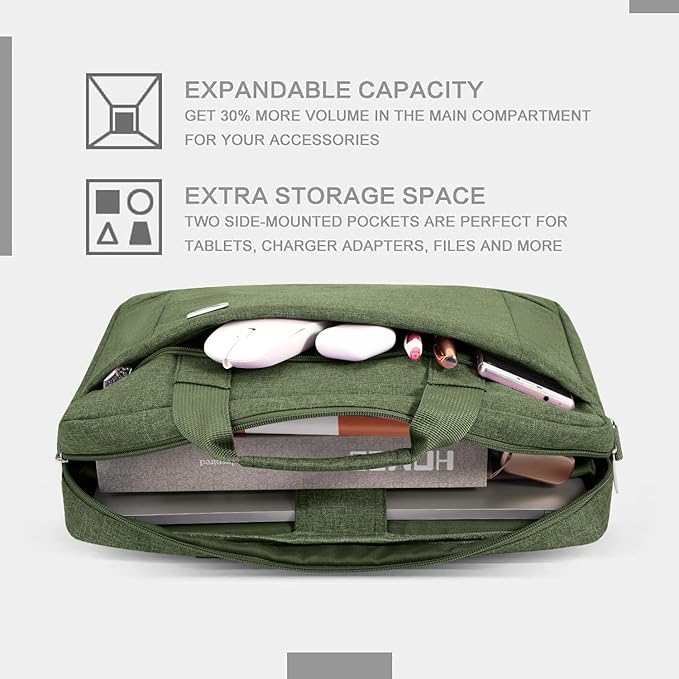 Voova Laptop Bag Case 15 15.6 16 Inch, Computer Sleeve Messenger Bag with Shoulder Strap Expandable Waterproof Business Briefcase for Men Women to Work Travel School, Fit 14-16 Inch Laptop, Army Green