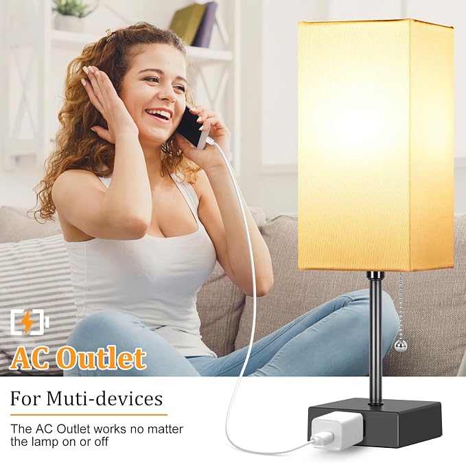 Dott Arts Table Lamp for Bedroom Set of 2,Minimalist Bedside Lamps with AC Outlets，Night Light 2700K 4000k 5000K Small Nightstand Lamps for Living Room Kids Room Office(Bulbs Included)