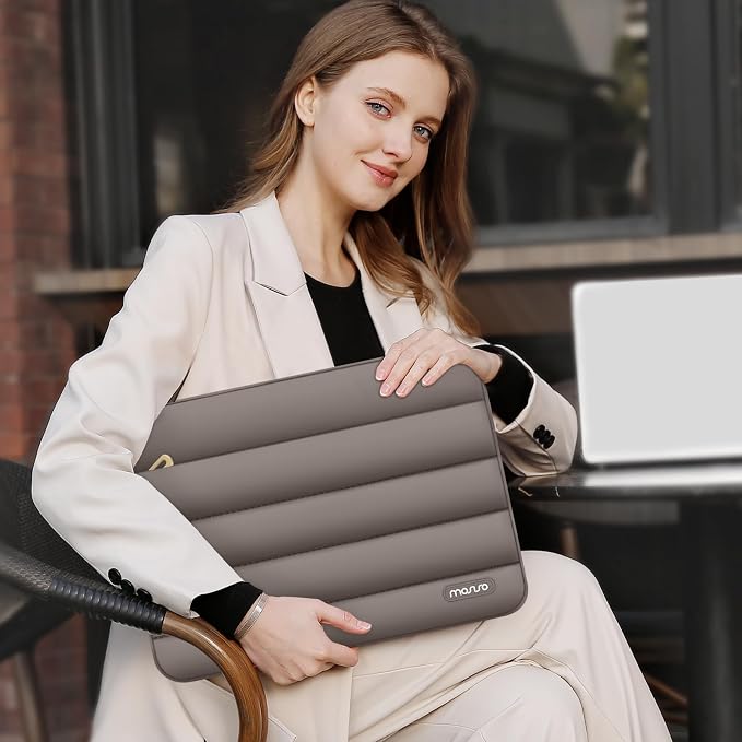 MOSISO Laptop Case 13.3 inch,13-13.3 inch Puffy Laptop Sleeve Compatible with MacBook Air 13.6 M5 M4 M3 M2 M1/Neo/Pro 13/14,HP Dell ASUS Lenovo,Polyester Horizontal Bag with Small Case, Taupe Brown