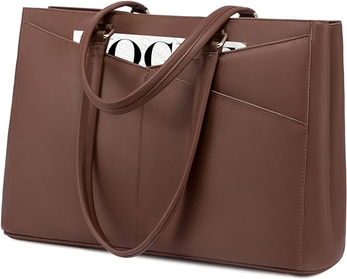LOVEVOOK Laptop Bag for Women 15.6 Inch Tote Bags Waterproof Leather Briefcase Computer Women Business Office Work Bag,Dark Brown