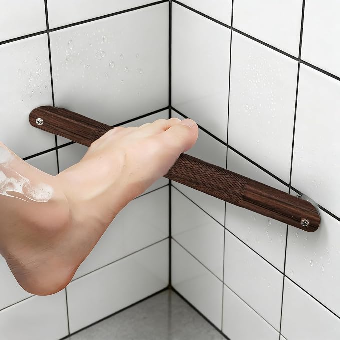 Shower Foot Rest Bar– Stainless Steel Shower Foot Rest for Shaving Legs with Non-Slip Grip, Space-Saving & disassembly Design for Bathroom– Walnut