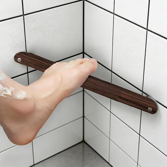 Shower Foot Rest Bar– Stainless Steel Shower Foot Rest for Shaving Legs with Non-Slip Grip, Space-Saving & disassembly Design for Bathroom– Walnut