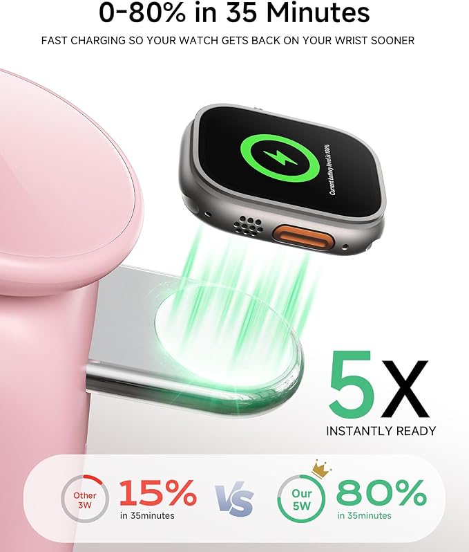 AOK-AOK Foldable Wireless Charging Station, 15W Magnetic Fast Charger Stand for iPhone 17 16 15 14 13 12 Pro Max&Apple Watch&Airpods, 2-in-1 Charger for Home/Office/Travel(30W Adapter Included)