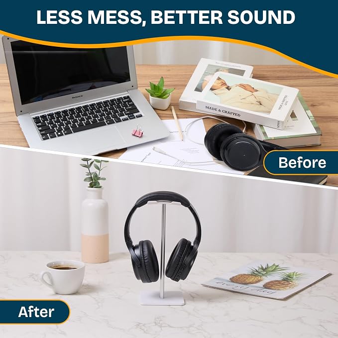 Headphone Stand for Desk - U Shaped Universal Headset Holder with Flexible Headrest, Sturdy Gaming Headphone Holder for Desk, Anti-Slip Base Headset Stand, Compatible with Most Headphones (White)