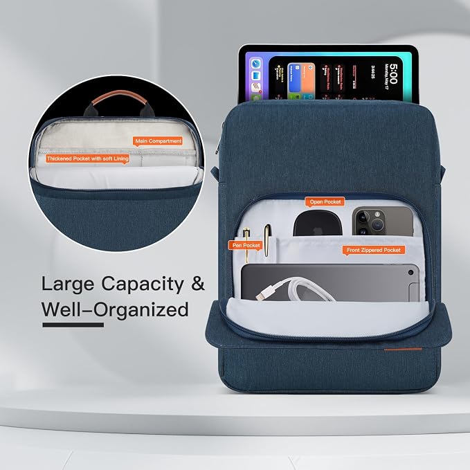 12.9-13 Inch iPad Carrying Bag for 2026 13 inch iPad Air M4 M3 M2 & iPad Pro M4 M5 with Magic Keyboard, iPad Pro 12.9, Travel Shoulder Sleeve Case Bag, Navy Blue