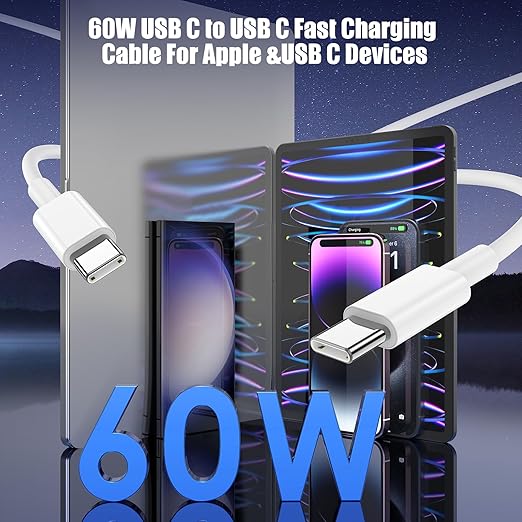 3-Pack [6.6FT+6.6FT+10FT] 60W USB C to USB C Cable, Type C Fast Charging Cable for iPhone Air 17 16e 16 15 Pro Plus Pro Max，for Galaxy S25/S24, for iPad Pro/Air/mini, for MacBook Pro/Air and More