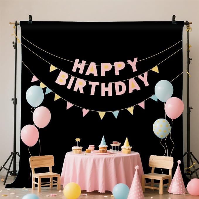 Black Photo Backdrop for Photoshoot, Black Background for Portrait Product Party Photography Video Live Streaming 5x7FT