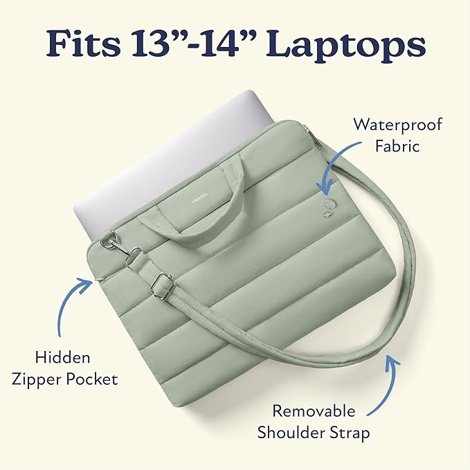 Vandel 13-14 inch Laptop Carrying Case Sleeve with Strap, Shoulder Bag with Handle, 14 in Laptop Computer Bag for Women, MacBook Air 13 Inch Carrying Case, MacBook Pro 14 in HP Messenger Carrier
