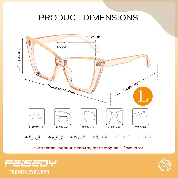 FEISEDY Fashion Cat Eye Blue Light Blocking Glasses for Women Fake Retro Eyeglasses Oversized Stylish Eyewear Frame B0240