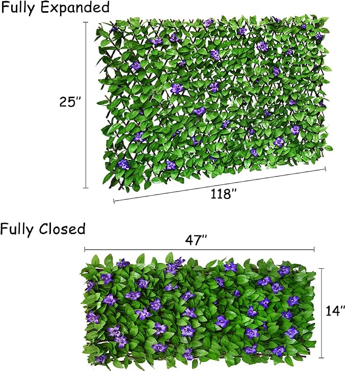 GLANT Expandable Fence Privacy Screen for Balcony Patio Outdoor,Decorative Faux Ivy Fencing Panel,Artificial Hedges (Single Sided Leaves) (1, Purple Flowers)
