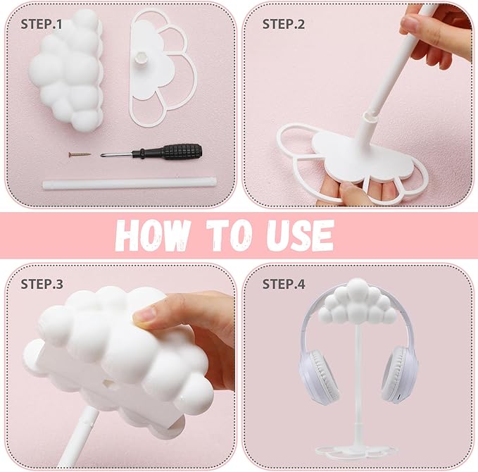 Yookeer Cloud Headphone Stand 3D White Cloud Cute Headphone Decor for Gamer Room Office Desk Gaming Gifts for Women Girlfriend Office Worker