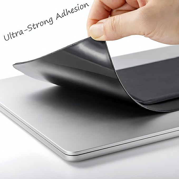 AMOZIFY® 3-Pocket Organizer, Mouse Holder for Laptop Stick On, Adhesive Pouch & External Hard Drive Sleeve, SSD Storage Case for MacBook, Reusable (Black)