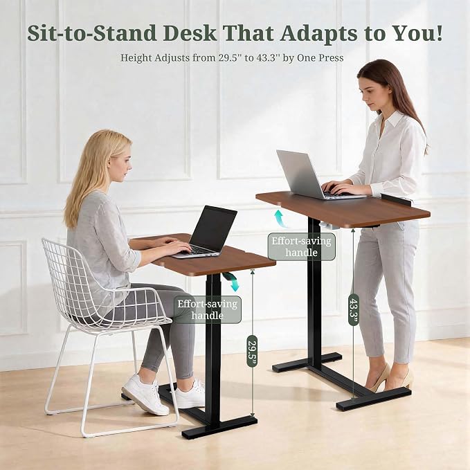 Mobile Standing Desk with Hidden Casters, Adjustable Height Desk, Portable Laptop Computer Table with Tilting Top, for Sit Stand Workstation, Compact and Sturdy for Home, Office, Dorm,Brown