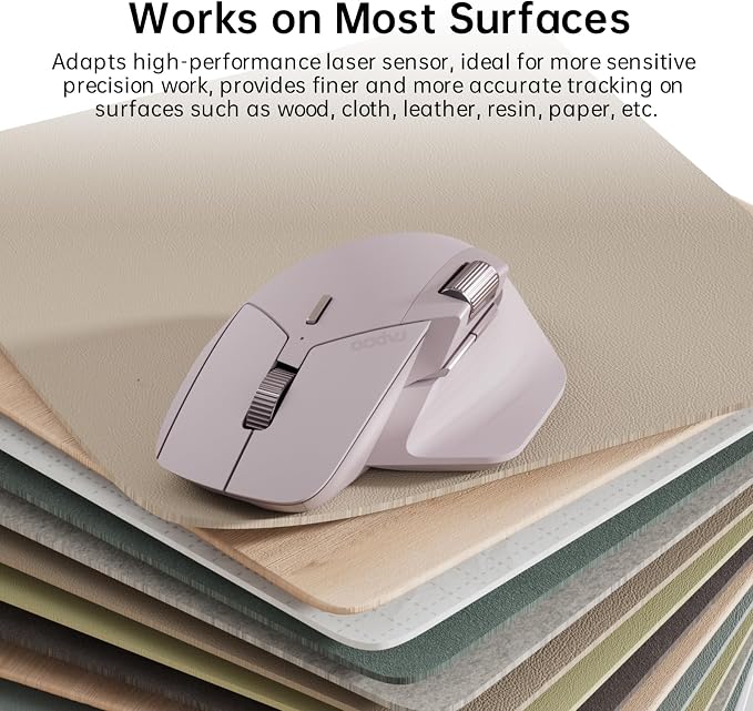 Rapoo MT760 Multi-Device Wireless Mouse, Bluetooth 5.0 and 2.4GHz Multi-Mode Connection, Up to 4 Devices, 11 Programmable Buttons, 4K DPI, Ergonomic Design, 90 Days Battery Life, PC, Pink