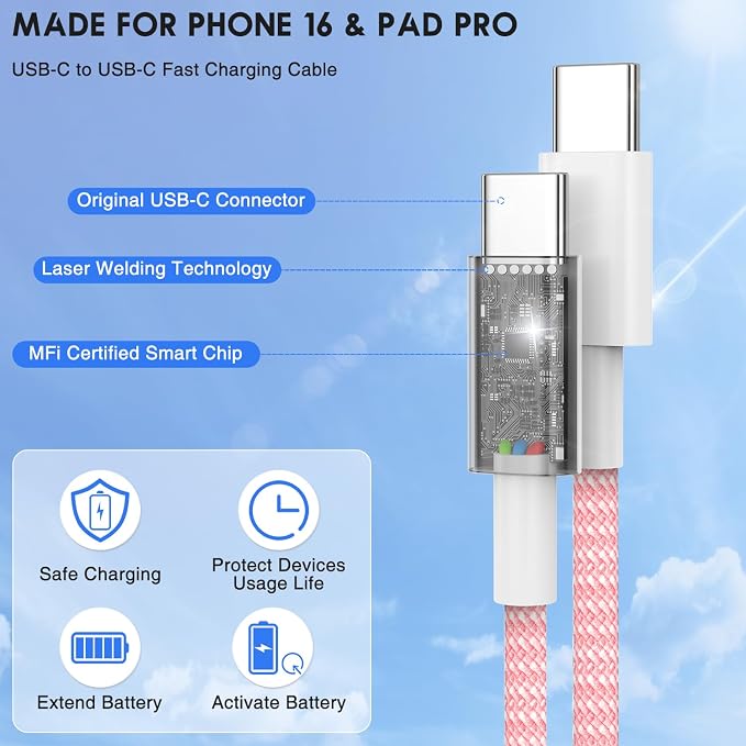for USB C to C Fast Charger Cable 10ft, Long Type C to USB C Charging Cord Wire for Apple iPhone 17 Pro Max/17 Air/16 Pro/15 Plus,MacBook Pro 2021/2020/2019, iPad 12.9/11 inch/Mini/Air,Samsung Galaxy