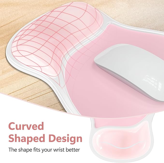 AKIT Ergonomic Mouse Pad and Keyboard Wrist Rest, Gel Wrist Rest for Computer Keyboard, Non-Slip Base, Pain Relief, Mousepad Set for Gaming, Home and Office, Pink