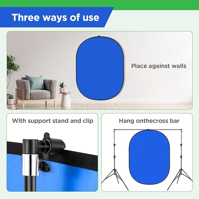 Portable Green Screen Chromakey Backdrop with Stand,59 * 39 inch Pop Up Collapsible Backdrop,Foldable Blue&Green Screen 2 in 1 Backdrop for Photo and Video Shooting,Gaming (Green & Blue)