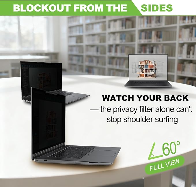 Magnetic Laptop Privacy Screen 16 inch for 16:10 Computer Monitor, Removable Anti-Glare Screen Privacy Shield, Screen Filter and Protector for Laptop, Fits (WUXGA 1920×1200)