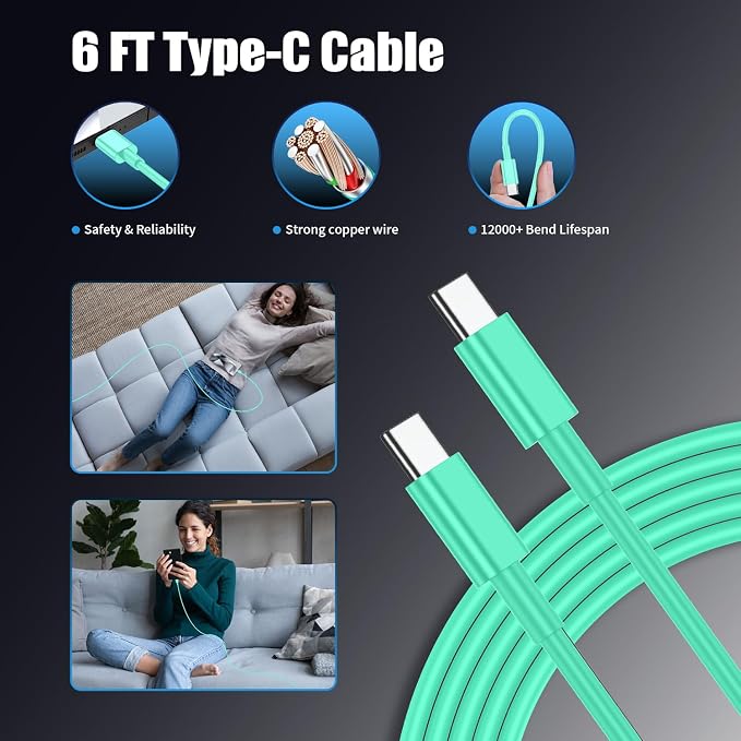 3Pack USB C Charger for Samsung Galaxy S24 Ultra, Super Quite Fast Charging Type C Block with 6FT C to C Cord for Samsung Galaxy Tab S9 S8 S23 Ultra S22 Ultra S23 S22 S21 Note 10 Plus 20,Green