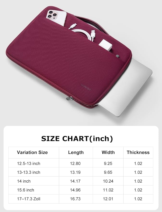 DOMISO 14 inch Laptop Case Sleeve Protective Cover Compatible with 15 inch MacBook Air M4 M3 M2,MacBook Pro,14-15 inch HP Dell ASUS Lenovo Chromebook,Waterproof Computer Cases Bag with Handle,Wine