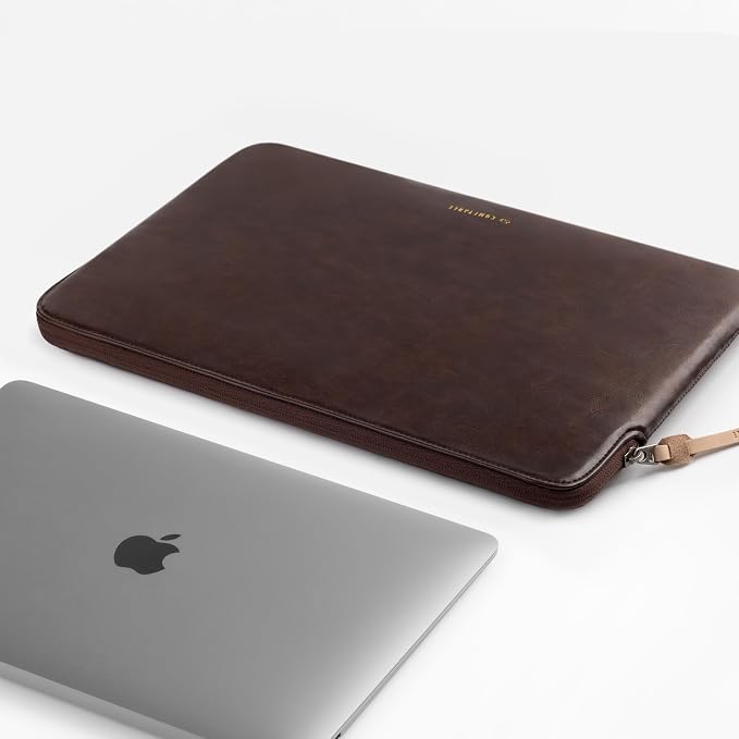 Comfyable Leather Laptop Sleeve Compatible with 16 Inch MacBook Pro M5 Pro/Max & 15 Inch MacBook Air M5 2026 (Loose Fit), Briarwood