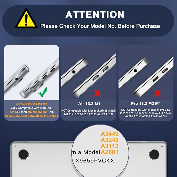 MOSISO Compatible with MacBook Air 13 inch Case M5 2026 M4 2025 M3 M2 2024-2022 A3449 A3240 A3113 A2681, Hard Shell&Keyboard Cover&Screen Film&Type C for MacBook Air 13.6 inch Case, Crystal Midnight