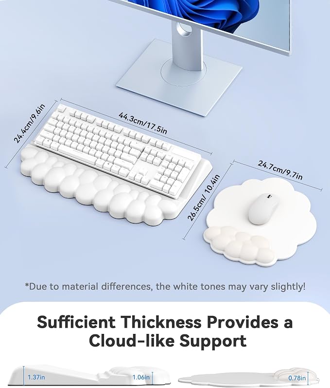 Laborio Cloud Wrist Rest for Keyboard and Mouse for Desktop, PU Leather Cloud Computer Keyboard Stand with Mouse Pad, Key Board Wrist Support Riser, Angle Adjustable Arm Rest(White)