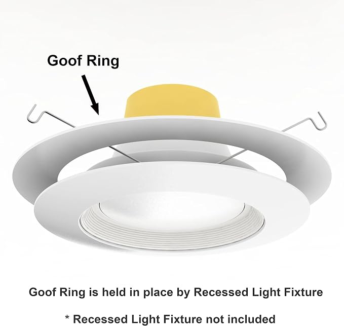 5 Pack Gloss White Goof Trim Ring for 6" Inch Recessed Can Lighting Down Light, Outer Diameter 8 Inches
