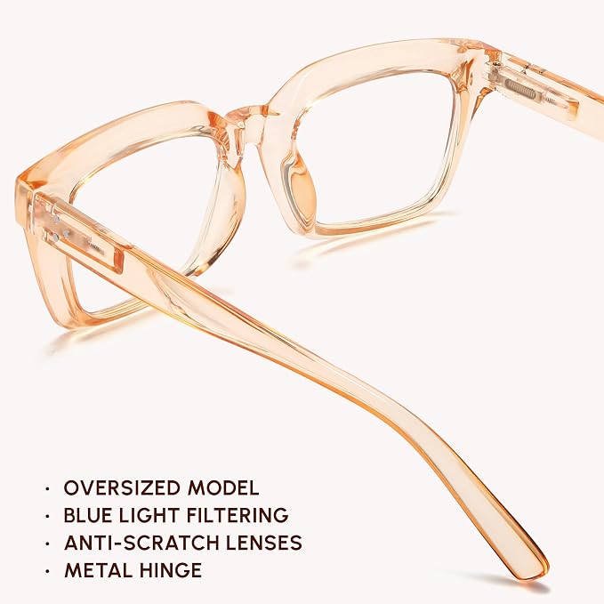 IBOANN Oversized Blue Light Glasses for Woman, Funky Fashion Glasses With Preppy Look, Reduce Screen Fatigue Computer Glasses