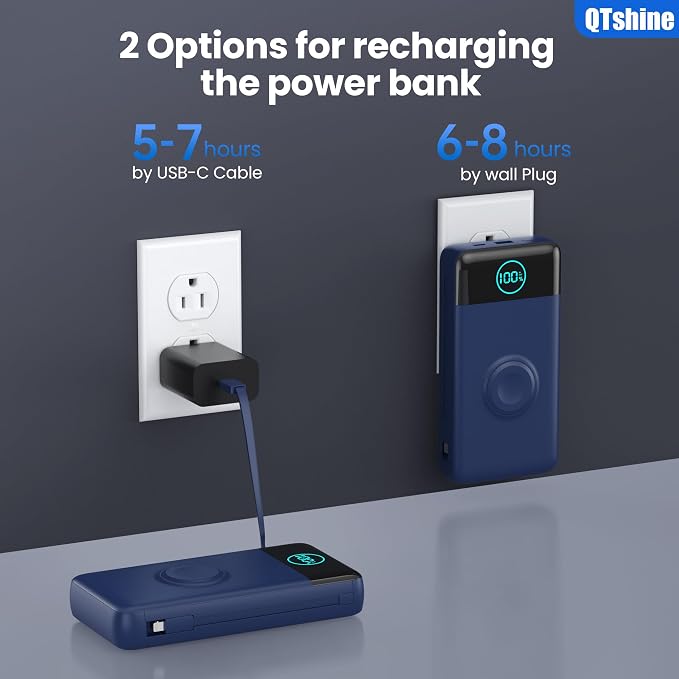 Portable Charger for iPhone, 40800mAh Power Bank with Built-in Cables & AC Wall Plug, 5 Outputs USB C Fast Charging External Battery Pack for iPhone 17/16/15/14, Android, Travel Essential (Blue)