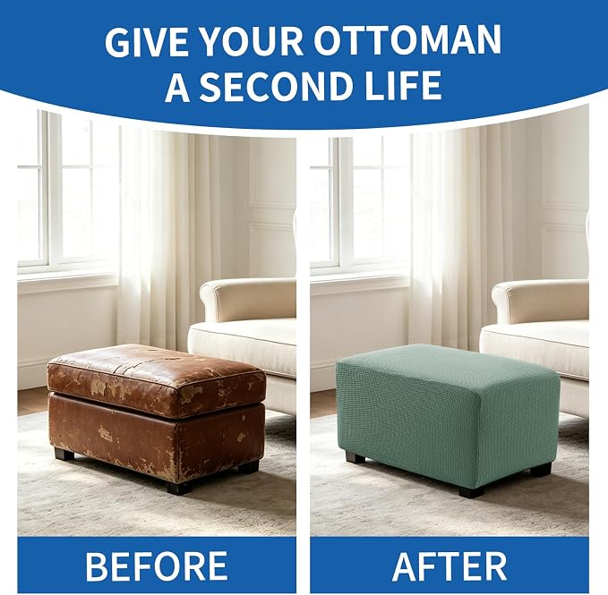Ottoman Covers Ottoman Slipcovers Folding Storage Stool Washable Furniture Protector,Elastic Foot Stool Foot Rest Protector for Living Room Bedroom,X-Large,Light Green