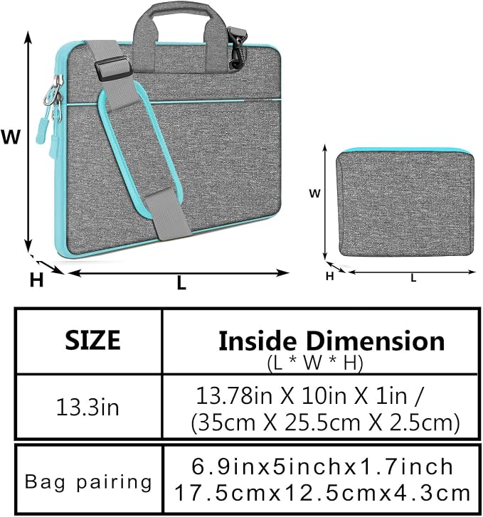 Hseok Laptop Shoulder Bag 13-14 inch Shockproof Water-Resistant HandBag with Small Case Compatible with MacBook Pro/Neo 14" M5/M4/M3/M2/M1, Mac Air/Pro 13.3", XPS 13/14, Most 13"-14" PC,DK gray-blue