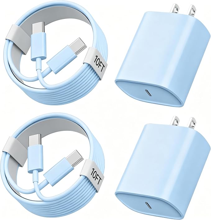 Phone 17 16 15 Charger Fast Charging, 10 FT Long USB C Charger Cord with 20W Type C Fast Phone Charging Block forPhone 17/17 Pro/17 Pro max/Air/Phone 16 15 Pro Max Plus, iPad, Android,Blue