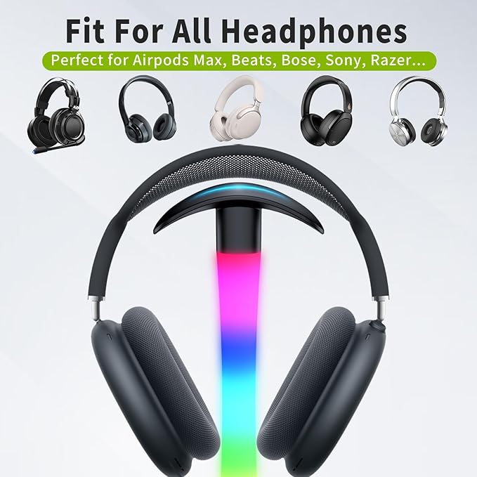 Headphone Stand with Charger,Gaming Headset stand with RGB Light Mode,For Airpod Max Stand,Desk Lamp,Phone Holder,Tablet Holder,desktop organizer,Gifts for Gamers & Music Lover(Black)