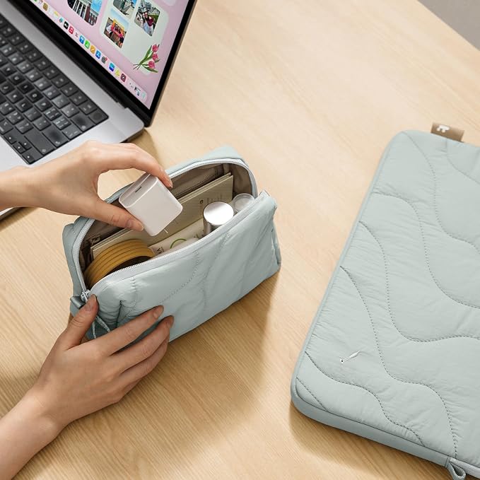 tomtoc Electronics Organizer Travel Case, Soft Puffy Organizer Bag Birthday Gifts Travel Essentials for Women Girls, Portable Accessory Tech Pouch Storage for Charger, Cord, Cable, Phone
