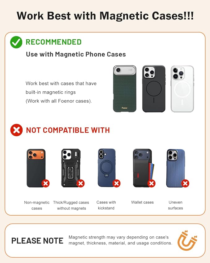 Phone Ring Holder for MagSafe,360°Rotation Magnetic Phone Grip Ultra-Thin & Lightweight Kickstand for iPhone 17/16/15/14/13/12 Series Orange