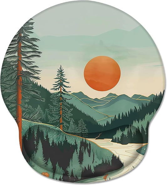Hancynir Ergonomic Mouse Pad Wrist Support, Sunset Mountain Mouse Pads with Wrist Rest, Computer Mousepad for Desk with Non-Slip Base, Comfortable Mouse Pad for Work Accessories Office Supplies Decor