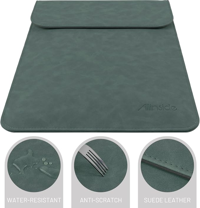 Allinside 13-13.3 inch Laptop Sleeve Case for MacBook Pro 14 2021-2026/MacBook Air 13 2010-2017/MacBook Pro 13 2010-2015, Waterproof PU Suede Leather Laptop Protective Vertical Case Cover, Dark Green